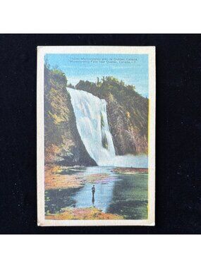 Vintage Postcard 1945 Fisherman Montmorency Falls Quebec Canada Ste Anne Cancel